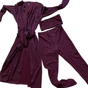 3 piece duster set with bandeau crop top and leggings.